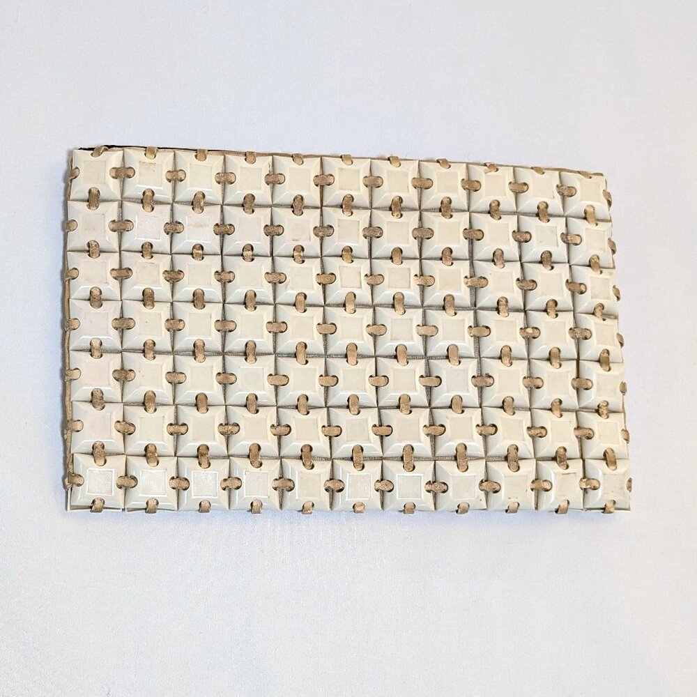 Rare Vintage Plasticflex Tiled Cream Textured Clutch Purse Zip Closure Unique
